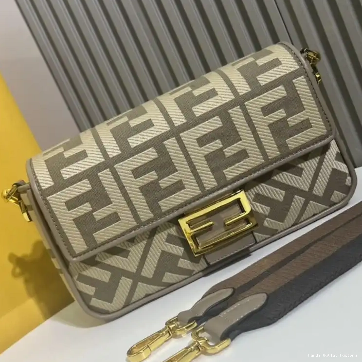 Cheap HOT Bag FF In Motif Grey Medium Fendi Canvas Baguette 0515